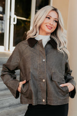 Calmly Chic Washed Faux Leather Jacket (Brown)