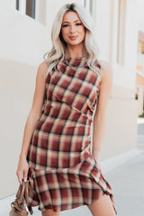 Purely Hers Sleeveless Plaid Mini Dress (Rust Plaid)