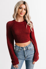 Warm Intention Open Back Crop Sweater (Wine)
