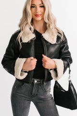 Serves You Right Sherpa Lined Faux Leather Jacket (Black)