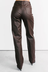 Truett Straight Leg Faux Leather Pants (Dark Brown)