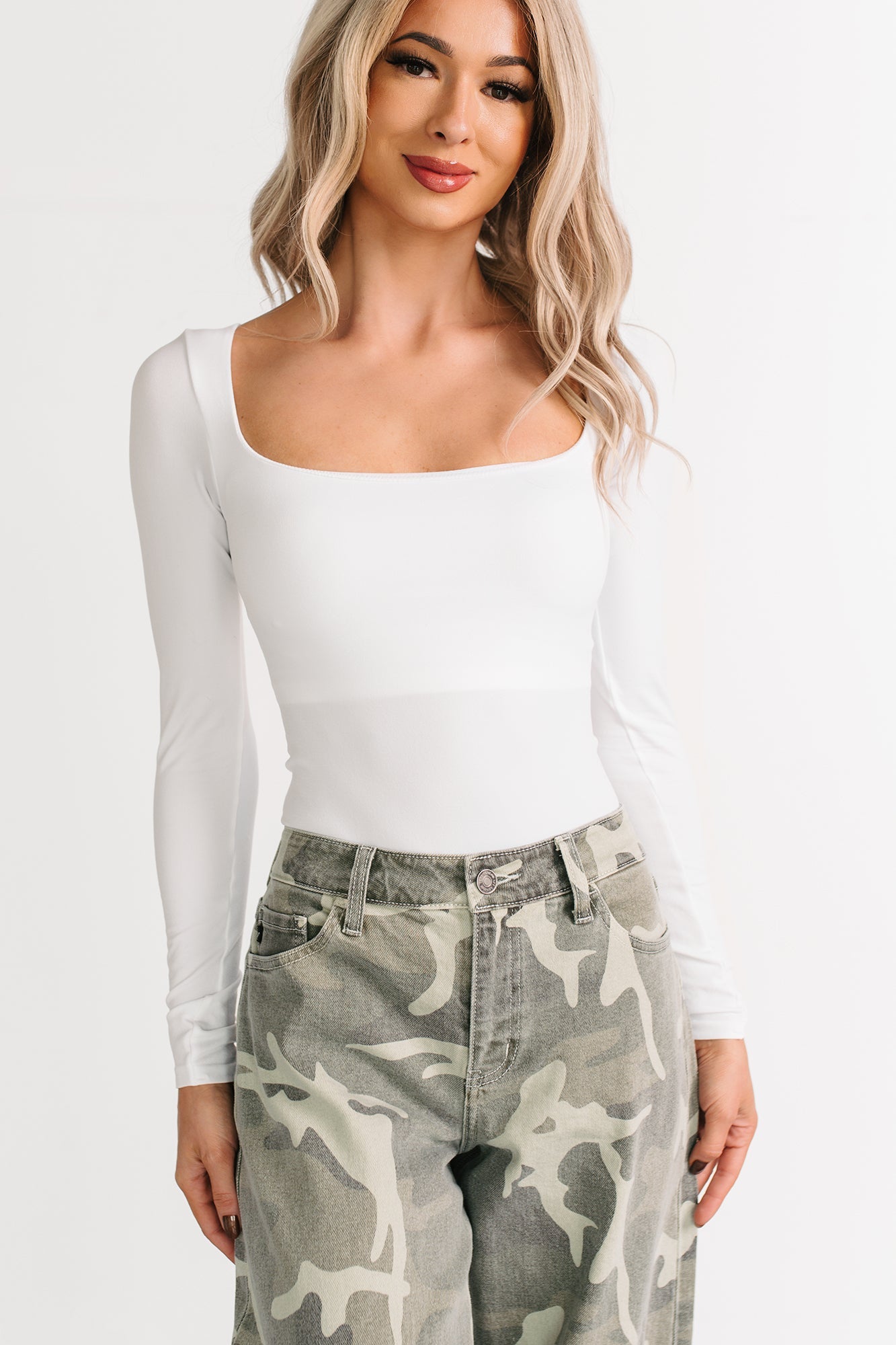 Girly Confessions Square Neck Bodysuit (White)