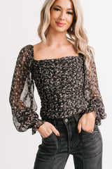 Girly Groove Floral Long Sleeves Crop Top (Black)