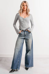 Undeniably Cute U-Ring Long Sleeve Fore Top (Heather Grey)