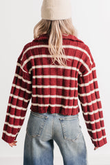 Calm Assurance Striped Zip-Up Sweater Jacket (Wine)
