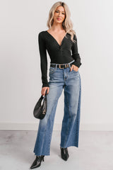 Pure Balance Long Sleeve Ribbed Bodysuit (Black)