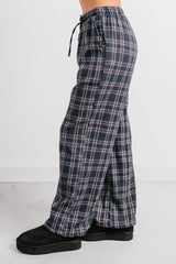 Embracing Less Wide Leg Plaid Pants (Navy)