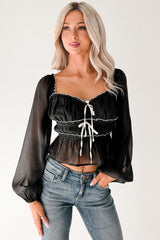 Cute With It Sweetheart Neck Bow Detail Top (Black)