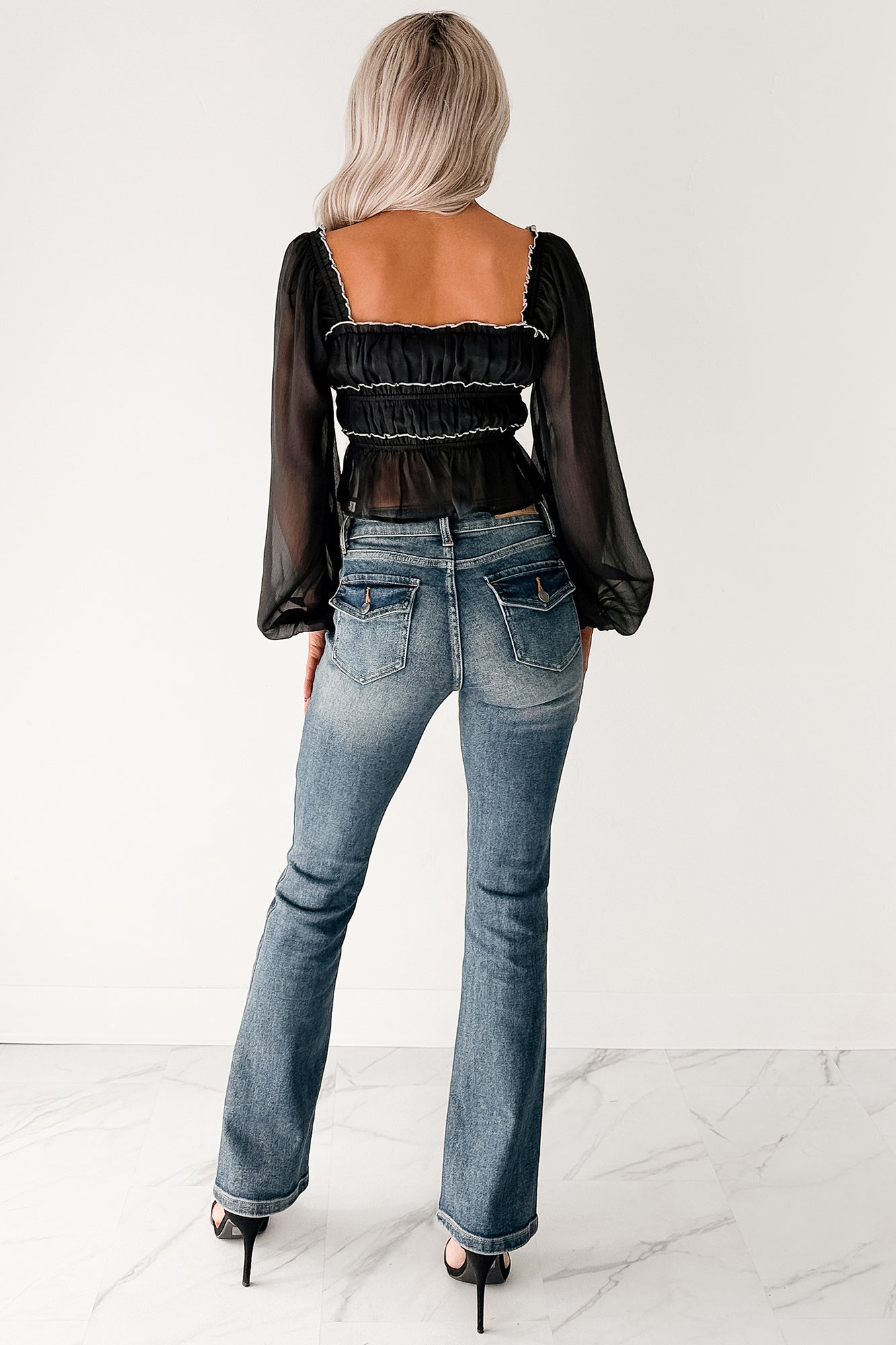 Cute With It Sweetheart Neck Bow Detail Top (Black)