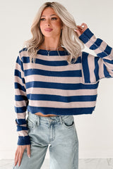 Wishing Well Stripe Boat Neck Sweater (Cobalt/Dusty Pink)