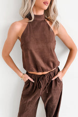Darling Desire Faux Suede Halter Top (Brown)