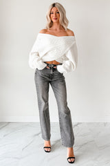 Kourtney Judy Blue Rhinestone Detail Straight Leg Jeans (Grey)