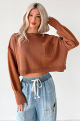 Warm December Ribbed Crop Sweater (Brown)