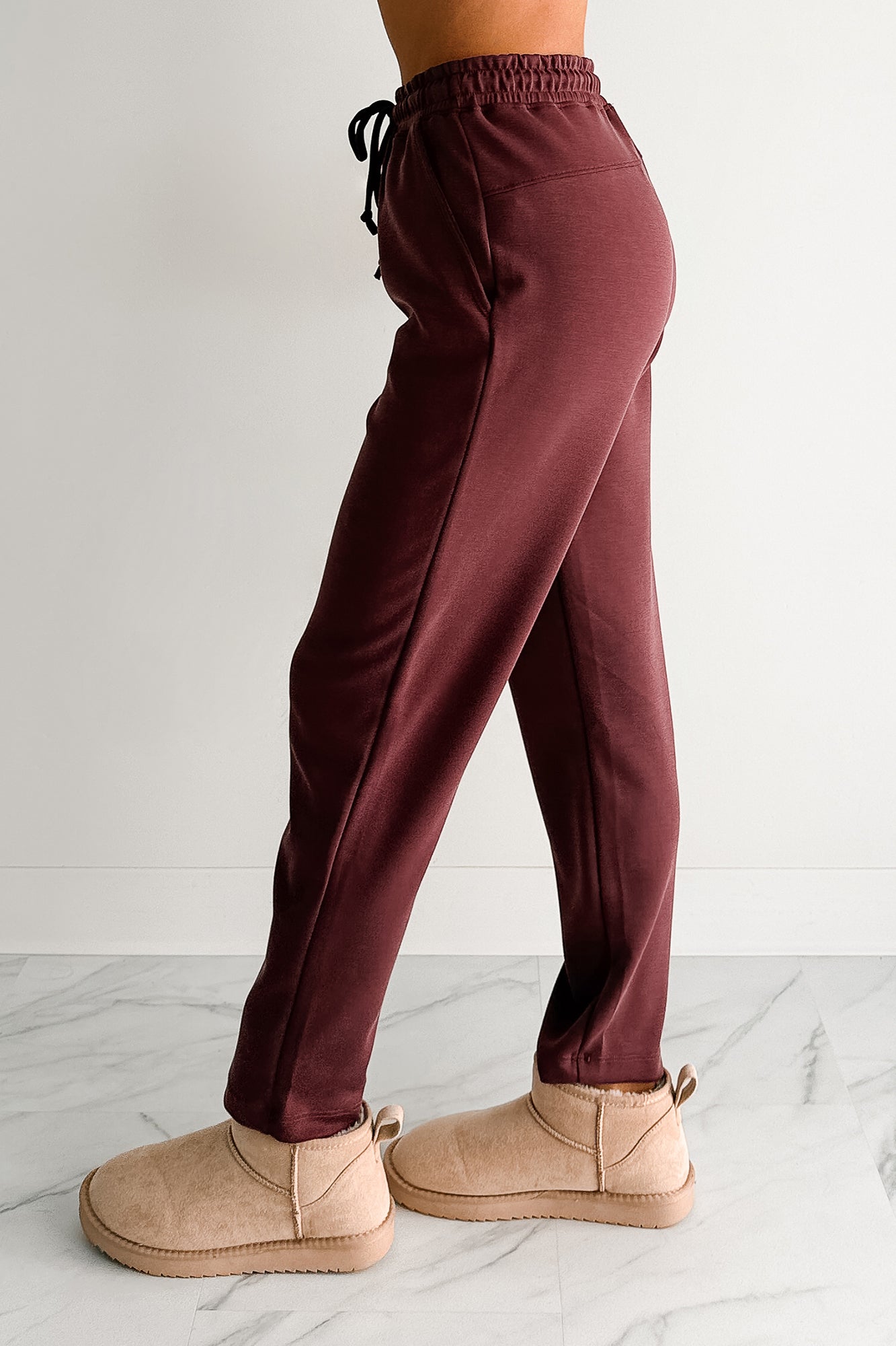 Chasing Goals Soft Front Tie Cropped Jogger Pants (Maroon)