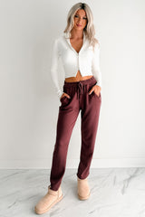 Chasing Goals Soft Front Tie Cropped Jogger Pants (Maroon)