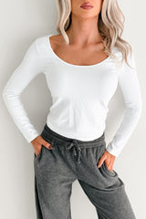 Natural Glow Scoop Neck Ribbed Top (White)