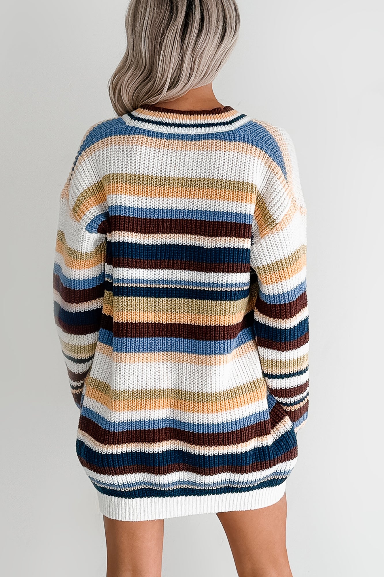 Carefree Comfort Striped Knit Cardigan (Blue/Multi)