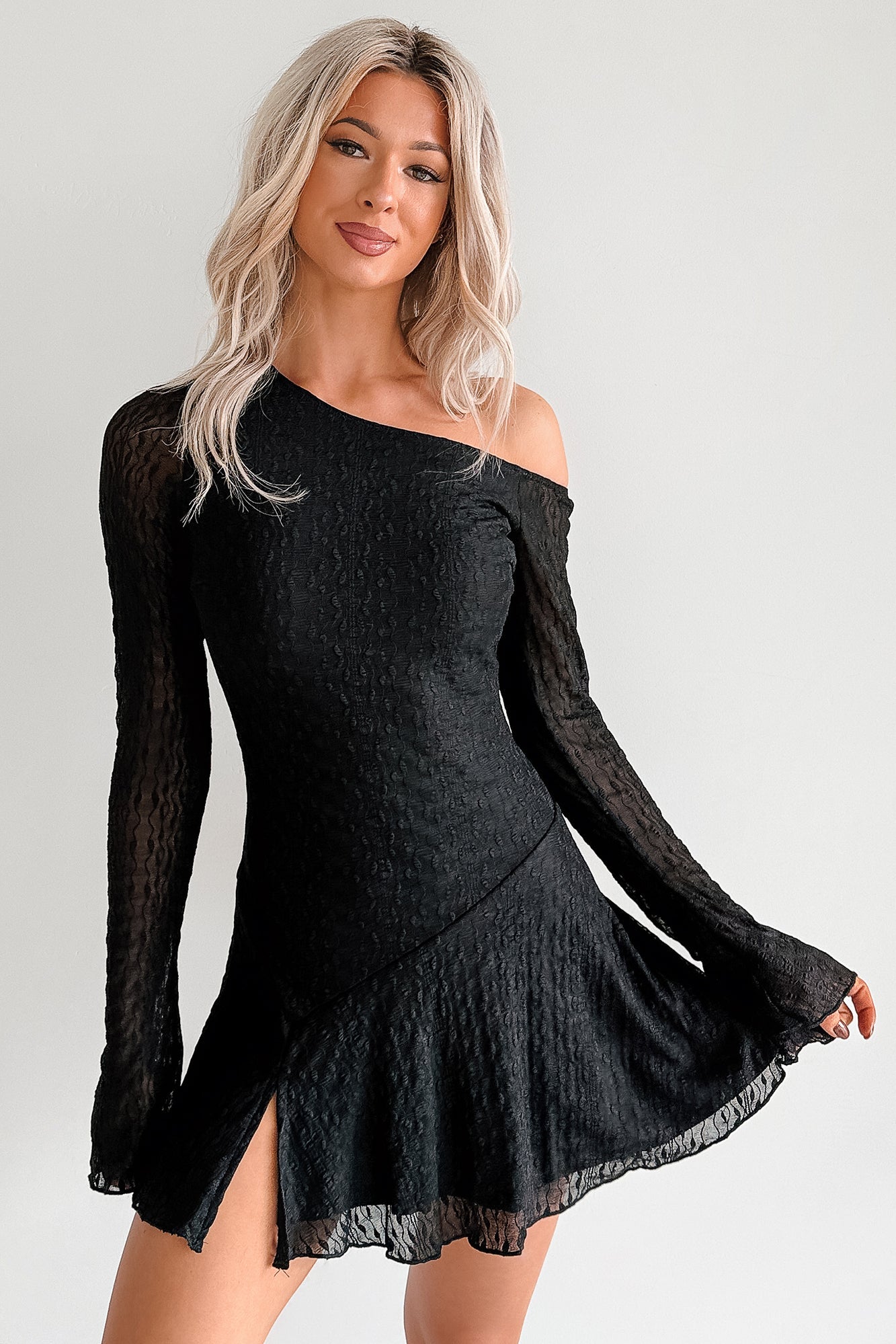 Doll Behavior One Shoulder Mini Dress (Black)