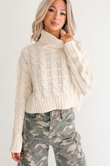 Snug As Ever Cable Knit Cropped Sweater (Cream)