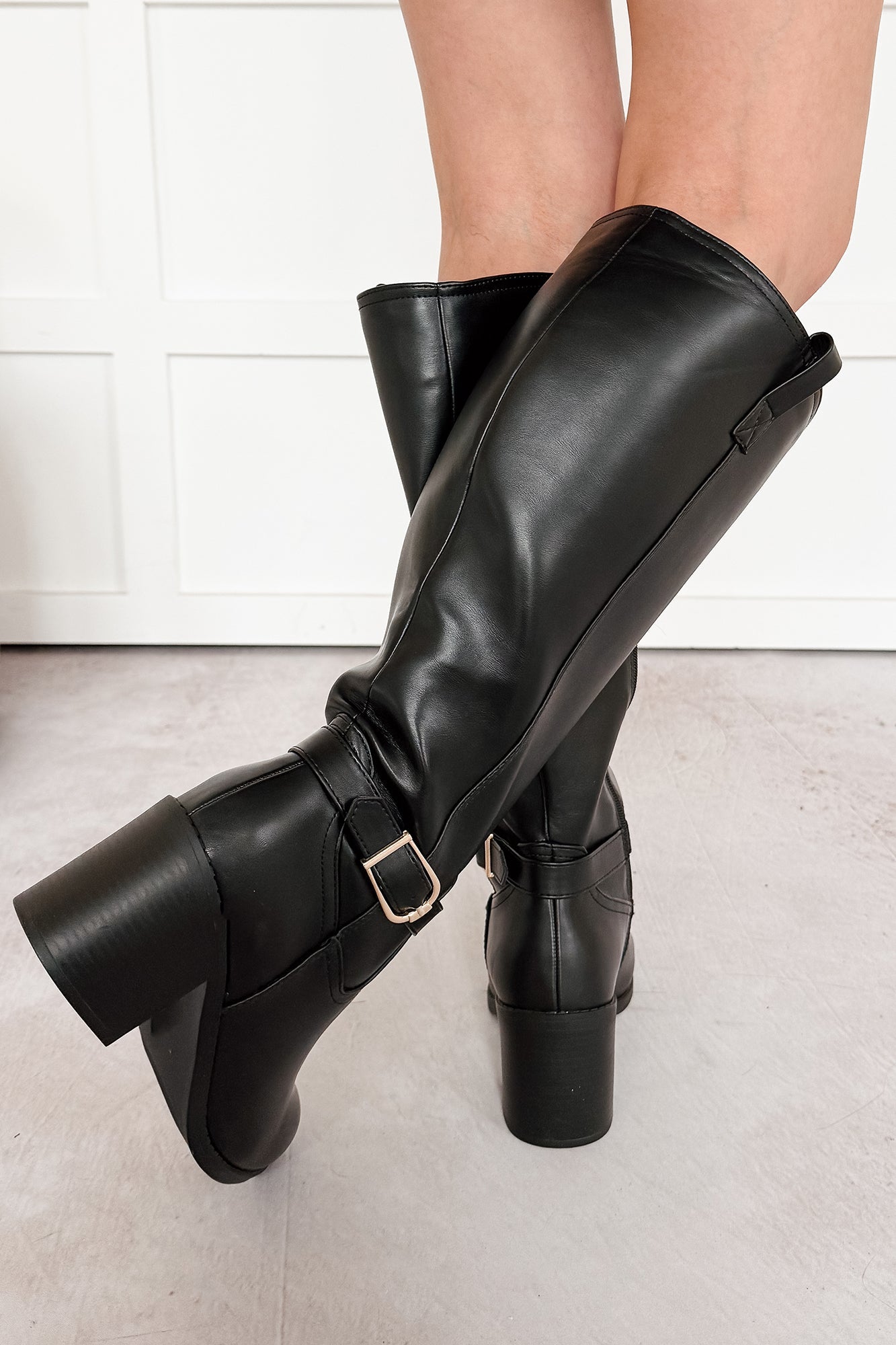 Armani Chunky Heel Faux Leather Boots (Black)