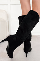 Corporate Chic Kitten Heel Faux Suede Boots (Black)