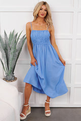 Major Flirt Sleeveless Smocked Midi Dress (Blue)