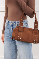 Fierce Calm Studded Faux Suede Bag (Dark Brown)