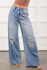 Ander Distressed Wide Leg Hidden Jeans (Medium)