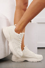 Set The Pace Lace-Up Chunky Sneakers (White)