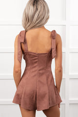 Life Manifest Sleeveless Faux Suede Romper (Dark Rose)