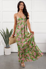 Kissed Soft Sleeveless Floral Maxi Dress (Green/Coral)