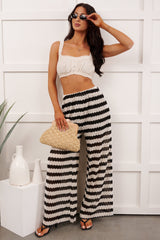 Breezy Not Busy Wide Leg Crochet Pants (Ivory/Black)
