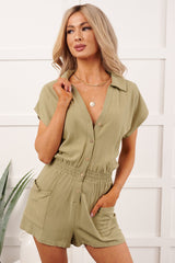Done Proper Short Sleeve Collared Romper (Olive)