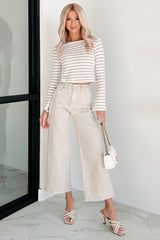 Caruso High Rise Wide Leg Kancan Crop Jeans (Taupe)