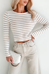 Timeless Charm Striped Long Sleeve Top (Cream/Taupe)