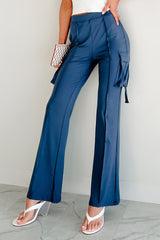 Easy Does It High Rise Cargo Bootcut Leggings (Blue)