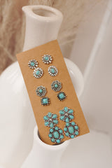 Saddle Dream Turquoise Stone Concho Earring Set (Silver)
