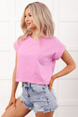 Bethany Oversized Crop Tee (Heather Mauve)