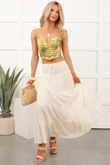 A Little Extra Strapless Ruched Crop Top (Sage/Multi)