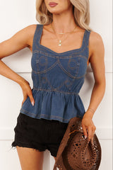 Dainty In Denim Peplum Tank Top (Medium Blue)