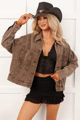 Backroad Wishes Washed Denim Jacket (Black Coffee)