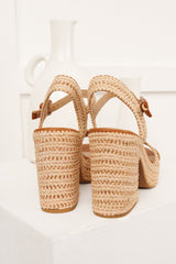 VayCay Getaway Braided Raffia Platform Heels (Natural/Tan)