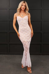 Classic Elegance Lace Maxi Dress (White/Nude)