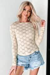 Timeless Chic Floral Lace Long Sleeve Top (Beige)