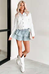 Casual Coolness Raw Hem Denim Jacket (White)