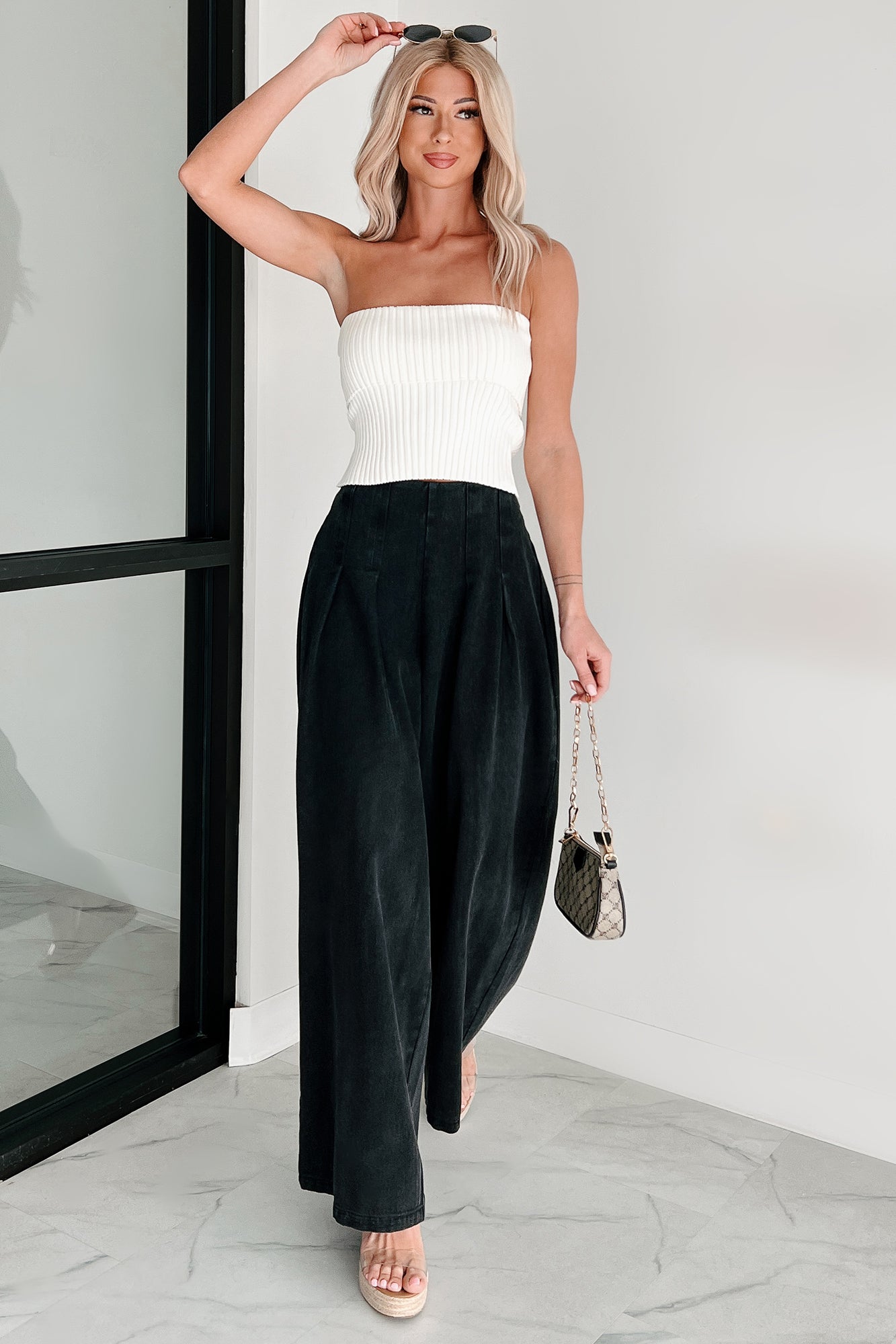 Cozy Corner Ribbed Strapless Fold Over Top (Cream)