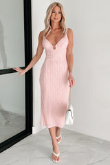 Serenely Sweet Textured Bodycon Midi Dress (Pink)