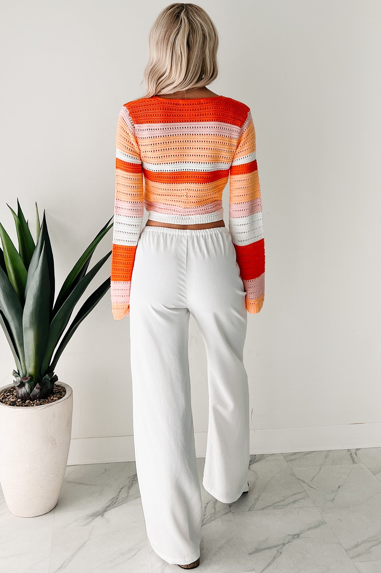 Vibing Out Long Sleeve Striped Crochet Top (Orange/Combo)
