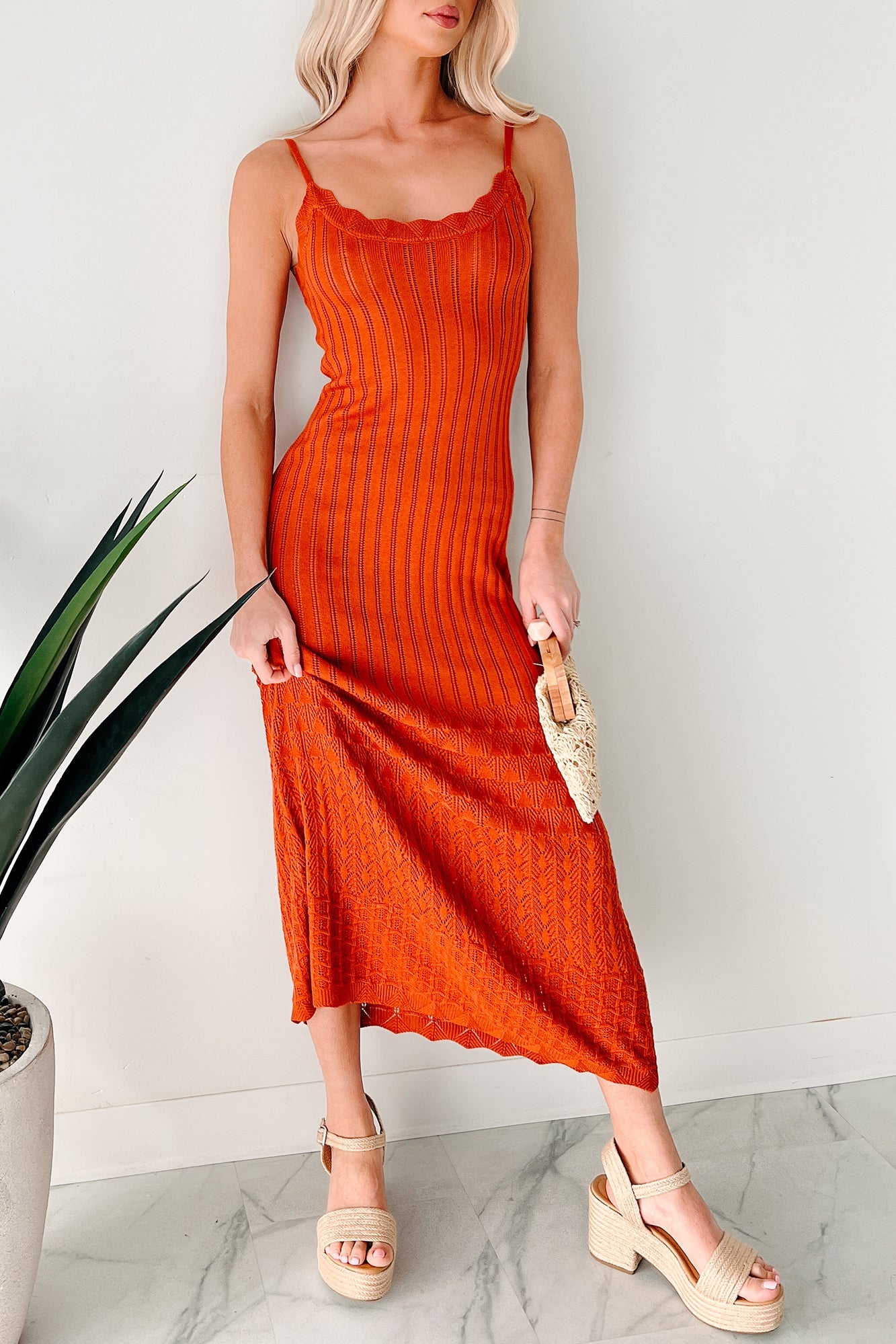 Flowy Dreams Sleeveless Crochet Maxi Dress (Burnt Orange)