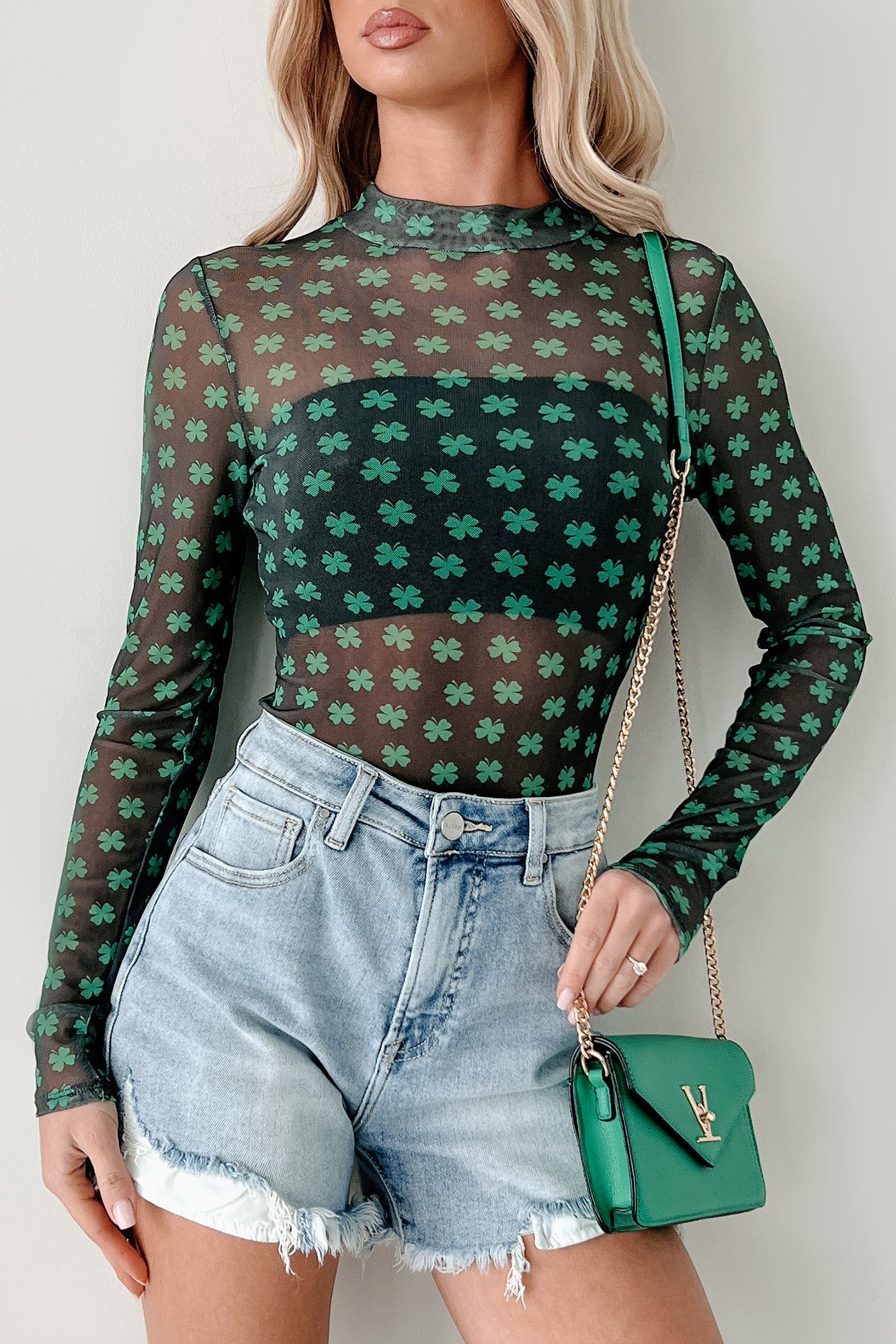 Lucky Lady NM Original Printed Mesh Bodysuit (Black/Green)